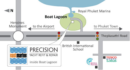 Map to Precision Shipwright Services and East Marine Chandlery in Boat Lagoon